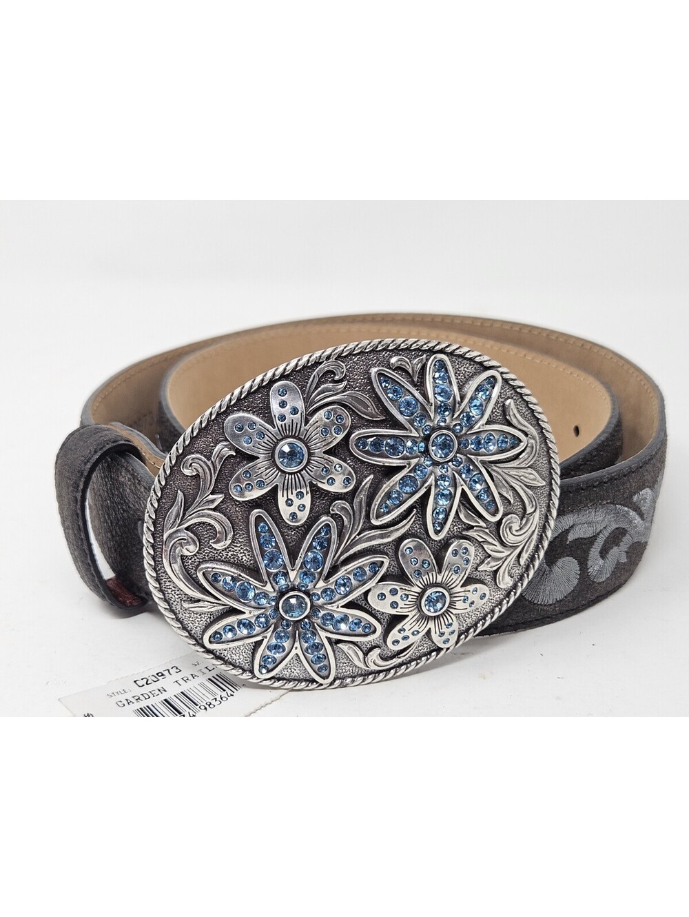 Justin Boots C20973 Women's Leather Blue Rhinestone Buckle Belt Size 30